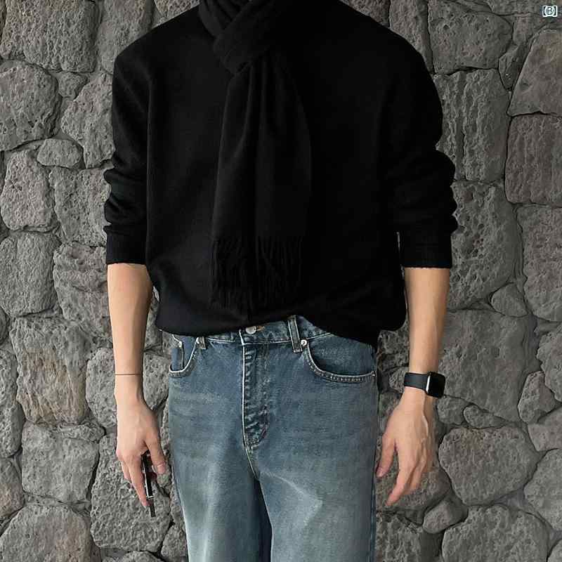メンズ　ファッション　韓国ファッション　オシャレ　韓国 メンズ 春 セーター 和風 ニット 長袖 ボトム シャツ レトロ ルーズ ハイエンド 厚手 トップ