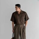 メンズ ファッション 韓国ファッション オシャレ 韓国 キューバ 襟 リネン 半袖 シャツ 男性 夏 韓国 レトロ ルーズ カジュアル プルオーバー シャ ツ(4)