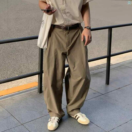 メンズ ファッション 韓国ファッション オシャレ 韓国 シングル ピンチ ドレープ ストレート カジュアル パンツ 男性用 ストリート 個性 ワイド レッグ メンズ ファッション 韓国ファッション オシャレ 韓国 シングル ピンチ ドレープ ストレート カジュアル パンツ 男性用 ストリート 個性 ワイド レッグ