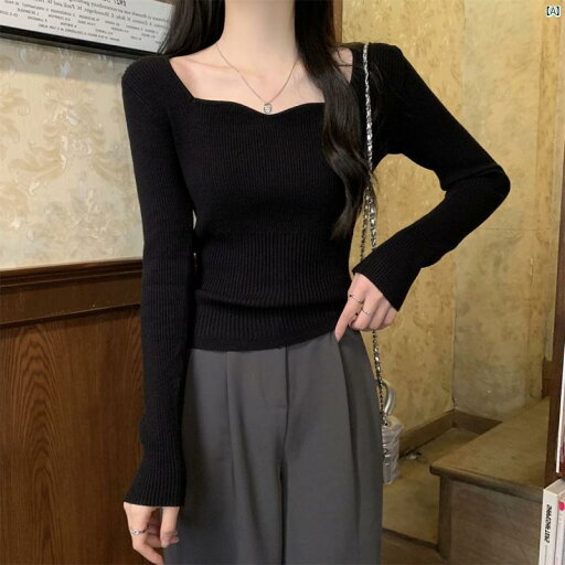 レディース ファッション 韓国 韓国ファッション オシャレ アーバン 秋冬 ブラック スリム ニット Tシャツ ウエスト ハイエンド 長袖 トップス レディース ファッション 韓国 韓国ファッション オシャレ アーバン 秋冬 ブラック スリム ニット Tシャツ ウエスト ハイエンド 長袖 トップス