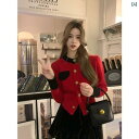 レディース ファッション 韓国 韓国ファッション オシャレ アーバン 大晦日 レッド レトロ 小柄 フレグランス セーター 秋冬 ラウンドネックニットカーディガン ジャケット トップ(4)