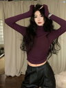 レディース ファッション 韓国 韓国ファッション オシャレ アーバン ハーフ タートルネックセーター 春秋 インナー 重ね着 シャツ ブラック セーター 長袖 Tシャツ トップ(4)