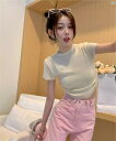 レディース ファッション 韓国 韓国ファッション オシャレ アーバン 韓国 スリムフィット 冷感 セーター 夏 ショート アウター 半袖 Tシャツ レディー スレッドトップ(4)