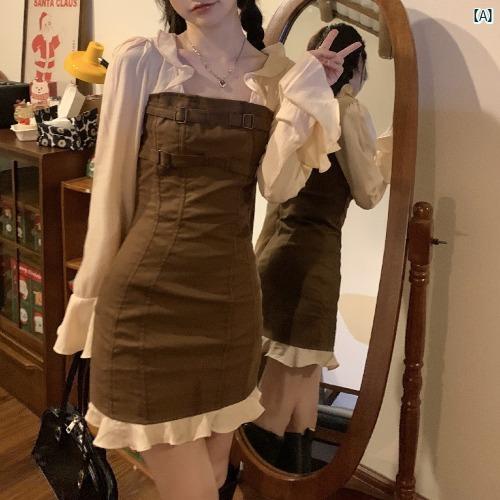 韓国ファッション 芸術 学生 レトロ スクエアネック ドレス レディース 春 ユニーク フリルスカート 韓国ファッション 芸術 学生 レトロ スクエアネック ドレス レディース 春 ユニーク フリルスカート