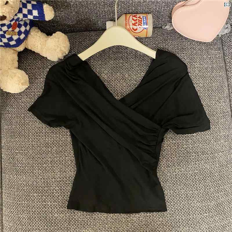 韓国ファッション 魅力的 魅惑的 夏 レディース ワンショルダー クロス 半袖 Tシャツ 美形 ボトムス シャツ デ コンストラクト ミルク ブルー トップス