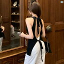 韓国ファッション 魅惑的 大きい 背中 開いた キャミソール レディース 夏 アウターウェア ミドル丈 ブラウス 解体 スリム ホルターネック レースアップ トップ(4)