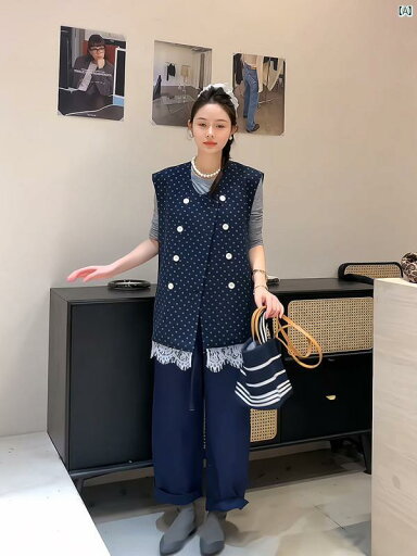 ストリート レース スプライシング 水玉 ベスト ジャケット レディース 秋 フレンチ トップ ストリート レース スプライシング 水玉 ベスト ジャケット レディース 秋 フレンチ トップ