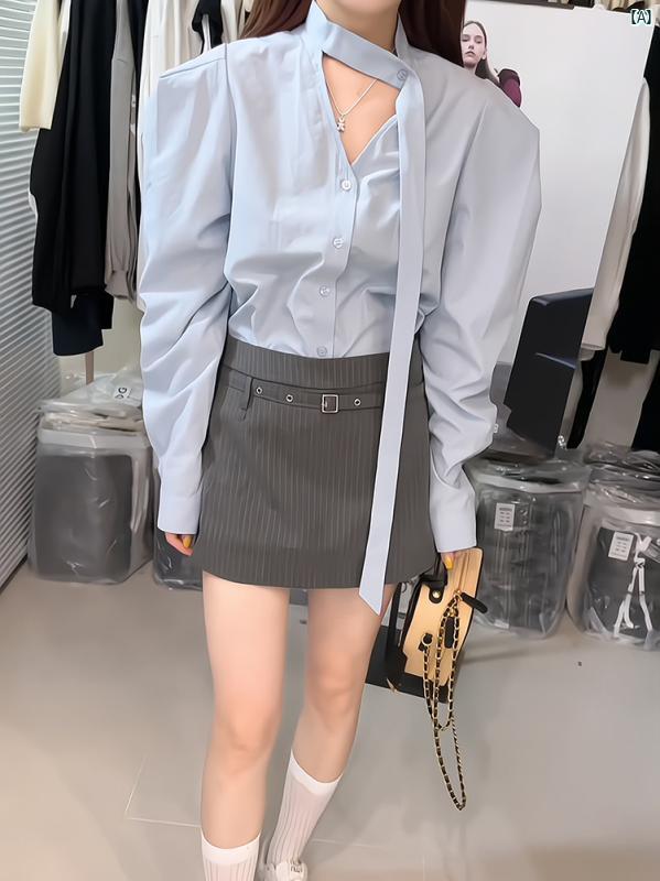 レディース ストリート Vネック シャツ 秋 韓国 カジュアル トップス