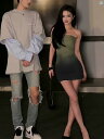 レディース ファッション オシャレ グラデーション ショート チューブ トップ デニム ヒップ ハグ ドレス スタイリッシュ ガール タイト 魅惑的 胸 巻き スカート ハイウエスト サスペンダー