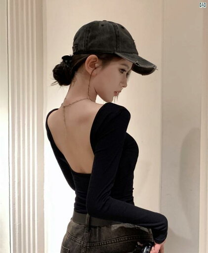 レディース ファッション オシャレ アメリカ 魅惑的 スタイリッシュ ガール 背中 開いた 長袖 スリム Tシャツ U ネック ショート タイト ボト シャツ スリミング トップ レディース ファッション オシャレ アメリカ 魅惑的 スタイリッシュ ガール 背中 開いた 長袖 スリム Tシャツ U ネック ショート タイト ボト シャツ スリミング トップ