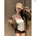 レディース ファッション オシャレ Pure lust 魅惑的 U ネック 起毛 スリムフィット ボトム キャミソール 胸パッド付き スリム 見え ショート トップ 合わせて 着用 す(4)