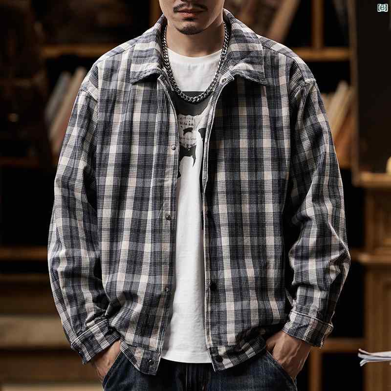 シャツ 風 ジャケット メンズ 春秋 アメカジ レトロ カジュアル 長袖 トップスたり 高級 チェック柄