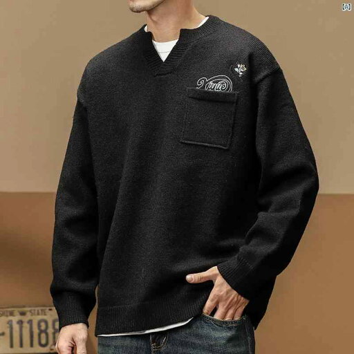 秋冬 男性用 アメリカン レトロ セーター 太い ライン ヘビー トップ メンズ Vネック ボトム 秋冬 男性用 アメリカン レトロ セーター 太い ライン ヘビー トップ メンズ Vネック ボトム