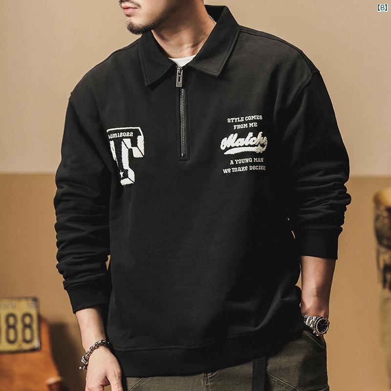 秋 男性用 アメリカン レトロ スウェットシャツ 春 ハイエンド ポロ カラー 服 ハーフ ジップ トップス