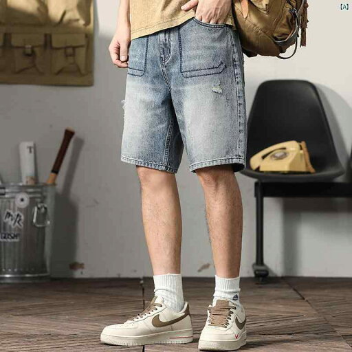 デニムショートパンツ メンズ ミッド パンツ 夏 アメリカン レトロ ライト カラー 五分丈 デニムショートパンツ メンズ ミッド パンツ 夏 アメリカン レトロ ライト カラー 五分丈