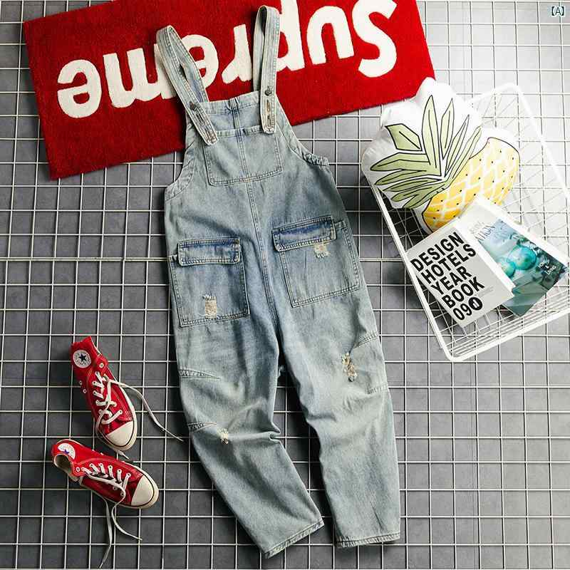レトロ 破れた メンズ デニム オーバーオー ルー ダメージ 加工 ジャンプ スーツ レディース ワイド レッグ オーバー オール