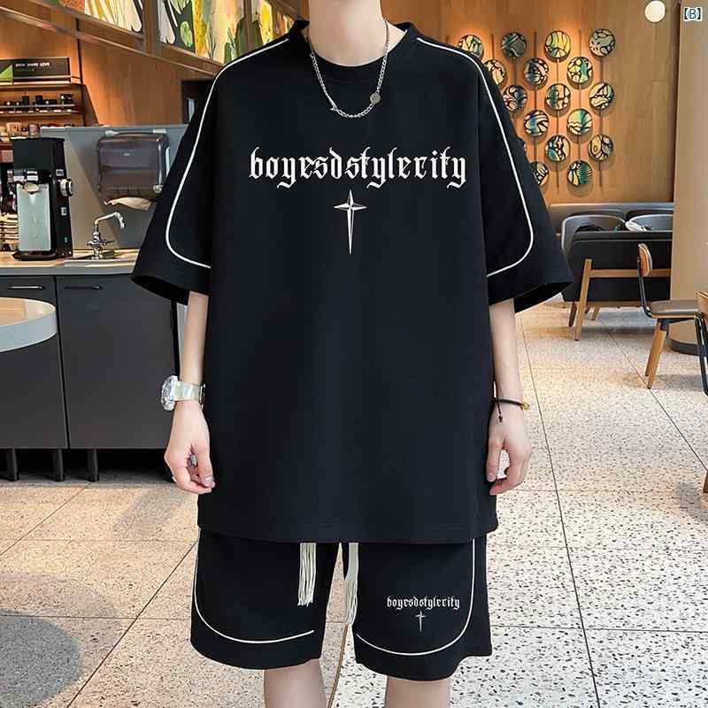 カジュアル スポーツ スーツ メンズ 夏 ワッフル 半袖 Tシャツ ショーツ 2枚 セット