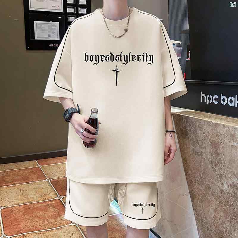 カジュアル スポーツ スーツ メンズ 夏 ワッフル 半袖 Tシャツ ショーツ 2枚 セット