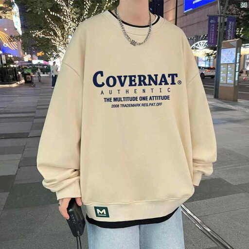 メンズ フェイク 2点 スウェットシャツ 春秋 レター プリント 風 長袖 Tシャツ ボトム シャツ ジャケット メンズ フェイク 2点 スウェットシャツ 春秋 レター プリント 風 長袖 Tシャツ ボトム シャツ ジャケット