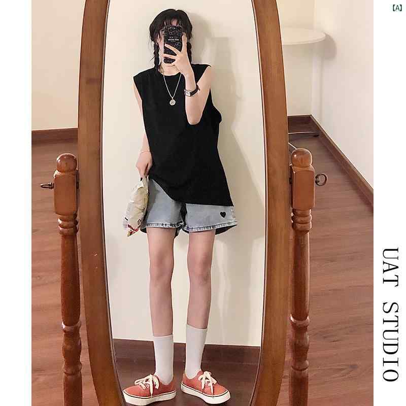 レディース ファッション　レディース　大歳　おしゃれ UAT 夏 スポーツ ベスト シャツ ノースリーブ チョッキ Tシャツ ブラック I 字型