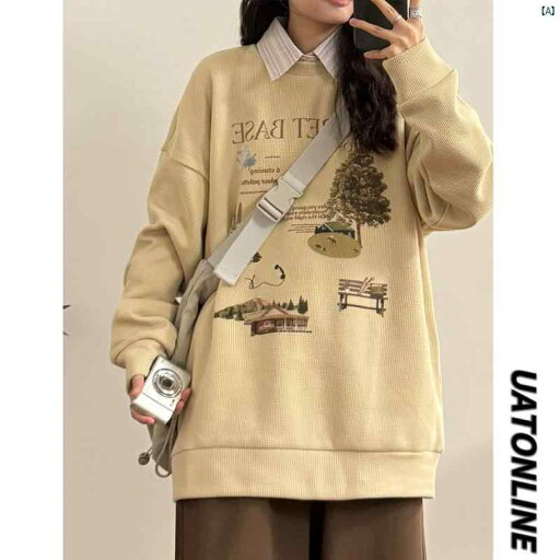 レディース ファッション レディース 大歳 おしゃれ 春秋 和風 レトロ シック プリント ワッフル ラウンドネック スウェットシャツ トップス レディース レディース ファッション レディース 大歳 おしゃれ 春秋 和風 レトロ シック プリント ワッフル ラウンドネック スウェットシャツ トップス レディース