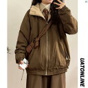 レディース ファッション レディース 大歳 おしゃれ 冬 アメリカン レトロ ラム ベルベット 裏起毛 ジッパー カジュアル コットンコート レディース(4)