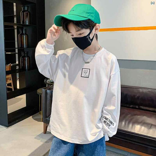 メンズ ファッション オシャレ 韓国 男子 長袖 Tシャツ 春秋中 大型 子供 コットン 秋 ホワイト トップス メンズ ファッション オシャレ 韓国 男子 長袖 Tシャツ 春秋中 大型 子供 コットン 秋 ホワイト トップス