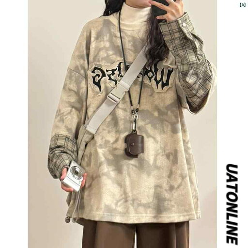 レディース ファッション レディース 大歳 おしゃれ 春秋 アメリカン レトロ フェイク 2点 絞り染め 長袖 Tシャツ ラウンドネック カップル スウェットシャツ レディース レディース ファッション レディース 大歳 おしゃれ 春秋 アメリカン レトロ フェイク 2点 絞り染め 長袖 Tシャツ ラウンドネック カップル スウェットシャツ レディース
