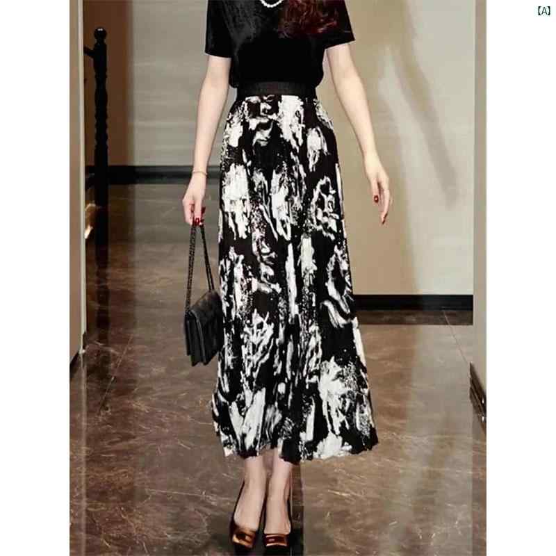 レディース ファッション　オシャレ　綺麗　大歳　上品 ハイウエスト スリム インク プリント スカート 春夏 Aラインイン