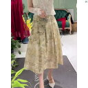 レディース ファッション オシャレ 綺麗 大歳 上品 中華風 ライト 高級 ファッション 水墨画 プリーツスカート 夏 ハイウエスト スリム Aラインイン スカート(4)