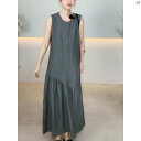 レディース ファッション オシャレ 綺麗 大歳 上品 フランス ファッション ダーク グレー スプライシング ドレス 夏 カジュアル デイリー ベスト(4)