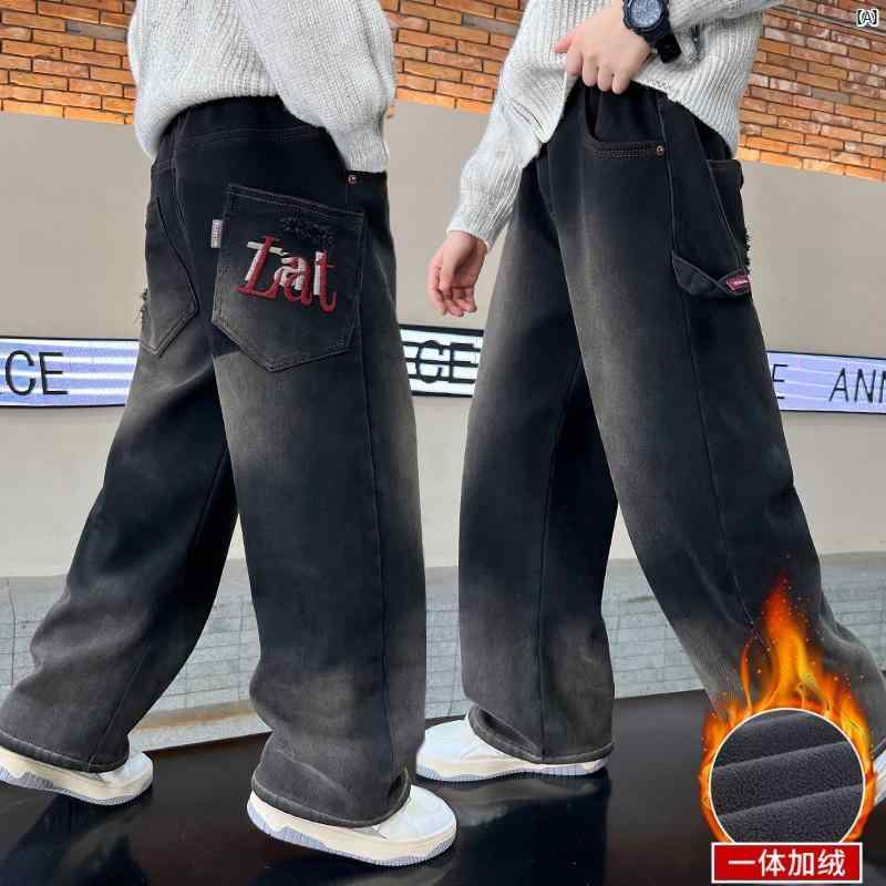メンズ　ファッション　オシャレ　韓国 男子 フリースパンツ 秋冬 厚手 デニムパンツ中大 子供