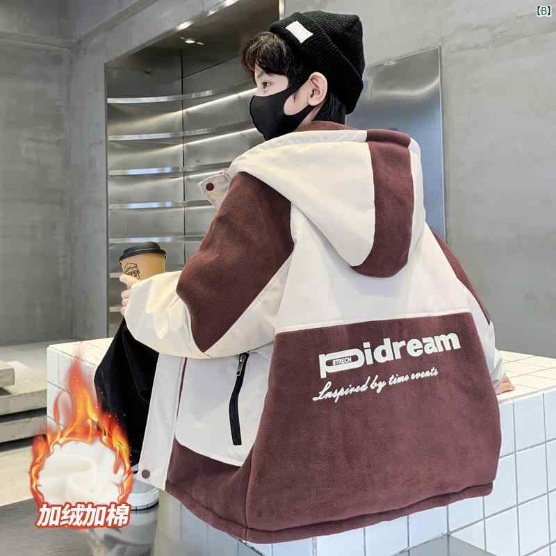 メンズ　ファッション　韓国ファッション　オシャレ　韓国 ボーイズ フリースジャケット 秋冬 新 中型 大型 子供用 厚く フリース スプライス ウール セーター