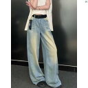 レディース ファッション オシャレ 綺麗 大歳 上品 アメリカン レトロ ウォッシュ 加工 ジーンズ 夏 新 ハイウエスト ファッション スリム ワイド レッグ パンツ(4)