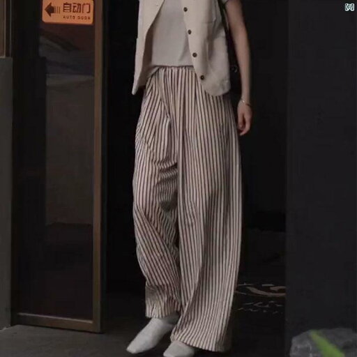 レディース ファッション オシャレ 綺麗 大歳 上品 韓国 耐久性 ウエスト レトロ ストライプ ワイド レッグ パンツ 夏 薄手 カジュアル レディース ファッション オシャレ 綺麗 大歳 上品 韓国 耐久性 ウエスト レトロ ストライプ ワイド レッグ パンツ 夏 薄手 カジュアル