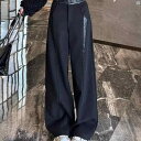 レディース ファッション オシャレ 綺麗 大歳 上品 ハイエンド スプライス PU レザー ハイウエスト ワイド レッグ パンツ 秋 スリミング バナナ(4)