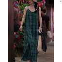 レディース ファッション オシャレ 綺麗 大歳 上品 フレンチファッション レトロ クラシック チェック柄 サスペンダー スカート 夏 カジュアル 大きいサイズ ドレス(4)