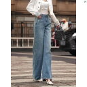 レディース ファッション オシャレ 綺麗 大歳 上品 ホット ジーンズ 春夏 ファッション ライト 高級 ハイウエスト スリム ワイド レッグ パンツ(4)