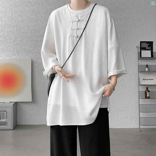 メンズ ファッション オシャレ 海外風 リネン 半袖 Tシャツ メンズ 夏 新 中華風 唐装 コットン トップ 5 袖 メンズ ファッション オシャレ 海外風 リネン 半袖 Tシャツ メンズ 夏 新 中華風 唐装 コットン トップ 5 袖