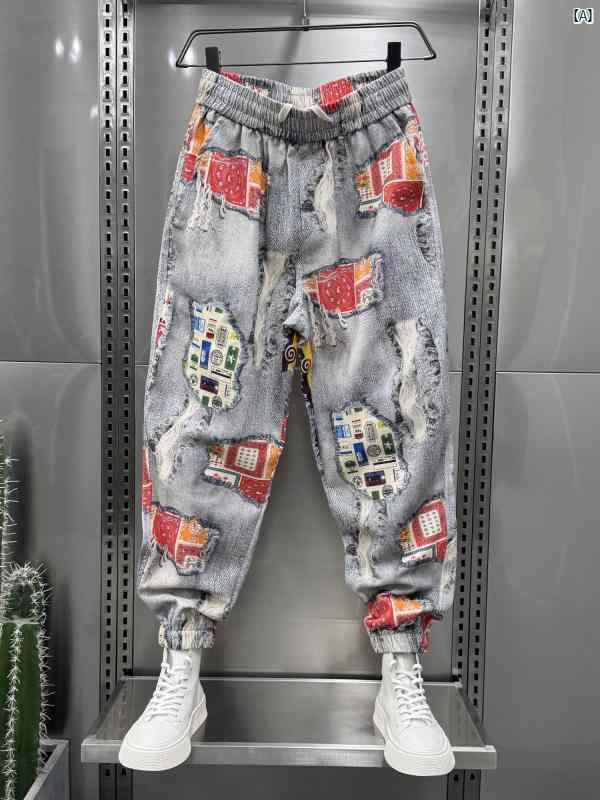 メンズ　ファッション　オシャレ　韓国 ストリート レトロ 配色 カジュアル パンツ 男性用 秋 ジャカード カラー レギンス