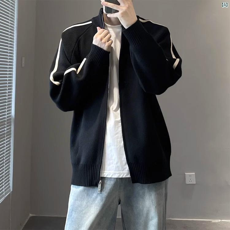 メンズ　ファッション　オシャレ　韓国 ニットカーディガン メンズ 秋 メンズジャケット スタンドカラー カジュアル セーター
