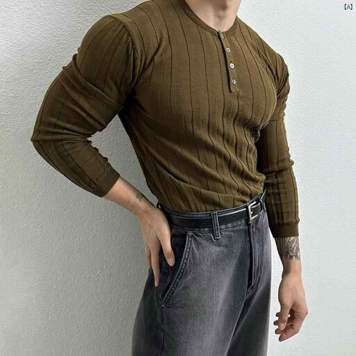 メンズ ファッション 韓国ファッション オシャレ 海外風 アーミーグリーン ヘンリー カラー 長袖 Tシャツ 男性用 春秋 アメリカン ライト 成熟 ハイエンド セーター メンズ ファッション 韓国ファッション オシャレ 海外風 アーミーグリーン ヘンリー カラー 長袖 Tシャツ 男性用 春秋 アメリカン ライト 成熟 ハイエンド セーター