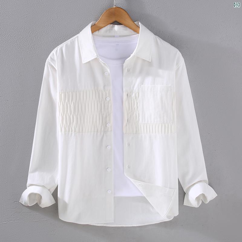 メンズ　ファッション　韓国ファッション　オシャレ　韓国 ブラック シャツ メンズ 長袖 春秋 パッチワーク インチ 文学 カジュアル ファッション