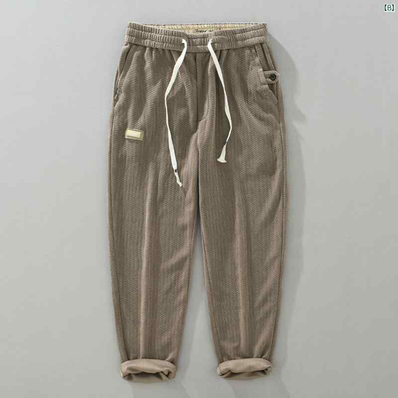 メンズ　ファッション　韓国ファッション　オシャレ　韓国 レトロ 厚手 ニット コーデュロイパンツ メンズ 無地 ストレート 耐久性 ウエスト カジュアル パンツ