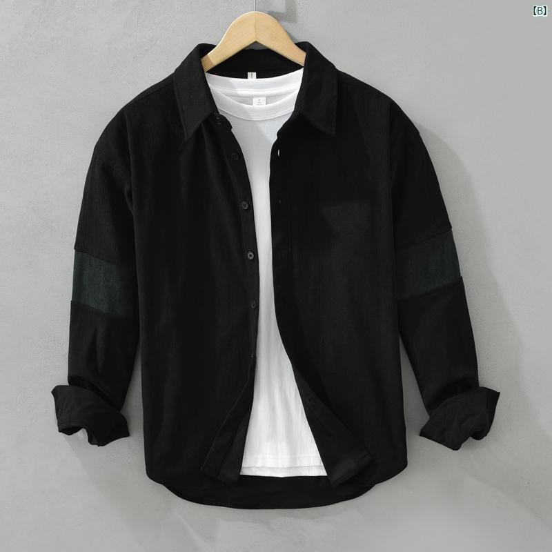 メンズ　ファッション　韓国ファッション　オシャレ　韓国 春秋 男子用 製 コーデュロイ 長袖 シャツ たり 感 パッチワークシャツ