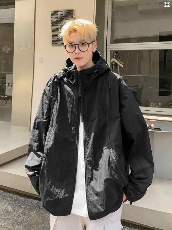 メンズ ファッション 韓国ファッション オシャレ 韓国 アメリカン 男性用 日焼け防止 服 冷感 夏用 薄手 屋外 機能性 フード付き ジャケット