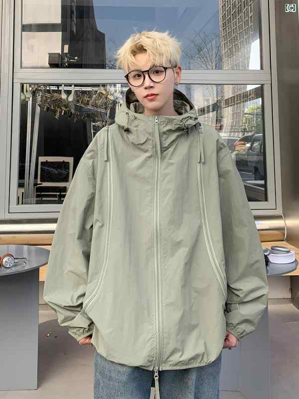 メンズ ファッション 韓国ファッション オシャレ 韓国 アメリカン 男性用 日焼け防止 服 冷感 夏用 薄手 屋外 機能性 フード付き ジャケット