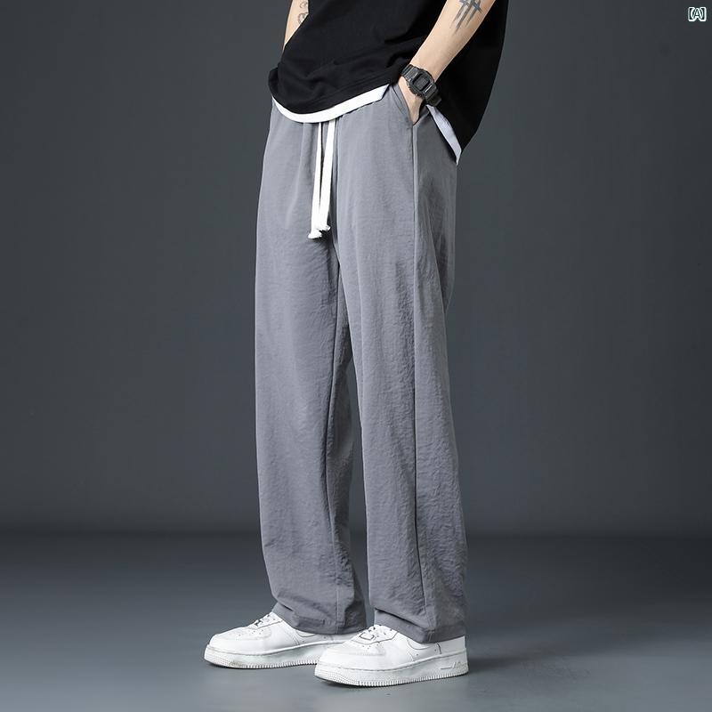 メンズ ファッション 韓国ファッション オシャレ 韓国 マット 冷感 パンツ メンズ 夏 薄手 ストレート カジュアル スポーツ ワイド レッグ