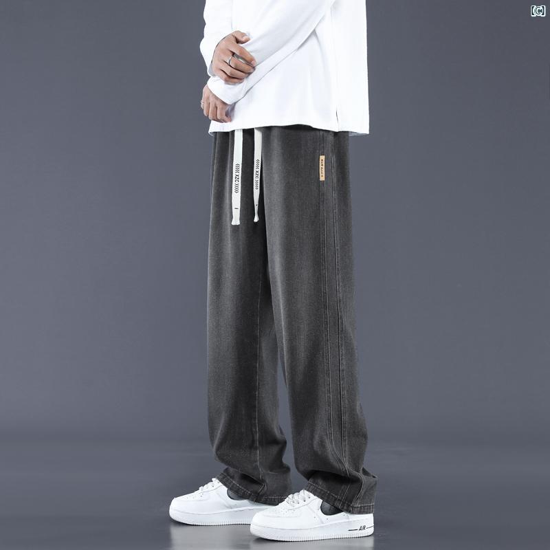 メンズ ファッション 韓国ファッション オシャレ 韓国 レトロ ブルー ジーンズ メンズ 夏 アメリカ ストリート ストレート 春秋 カジュアル ロング パンツ