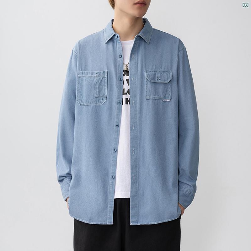 メンズ ファッション 韓国ファッション オシャレ 韓国 Mai Teyou 秋 メンズ デニム 長袖 シャツ 製 無地 学生